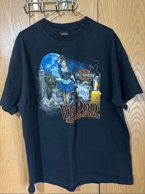 Harley-Davidson Black Tee with Blue & Orange Voodoo Graphic